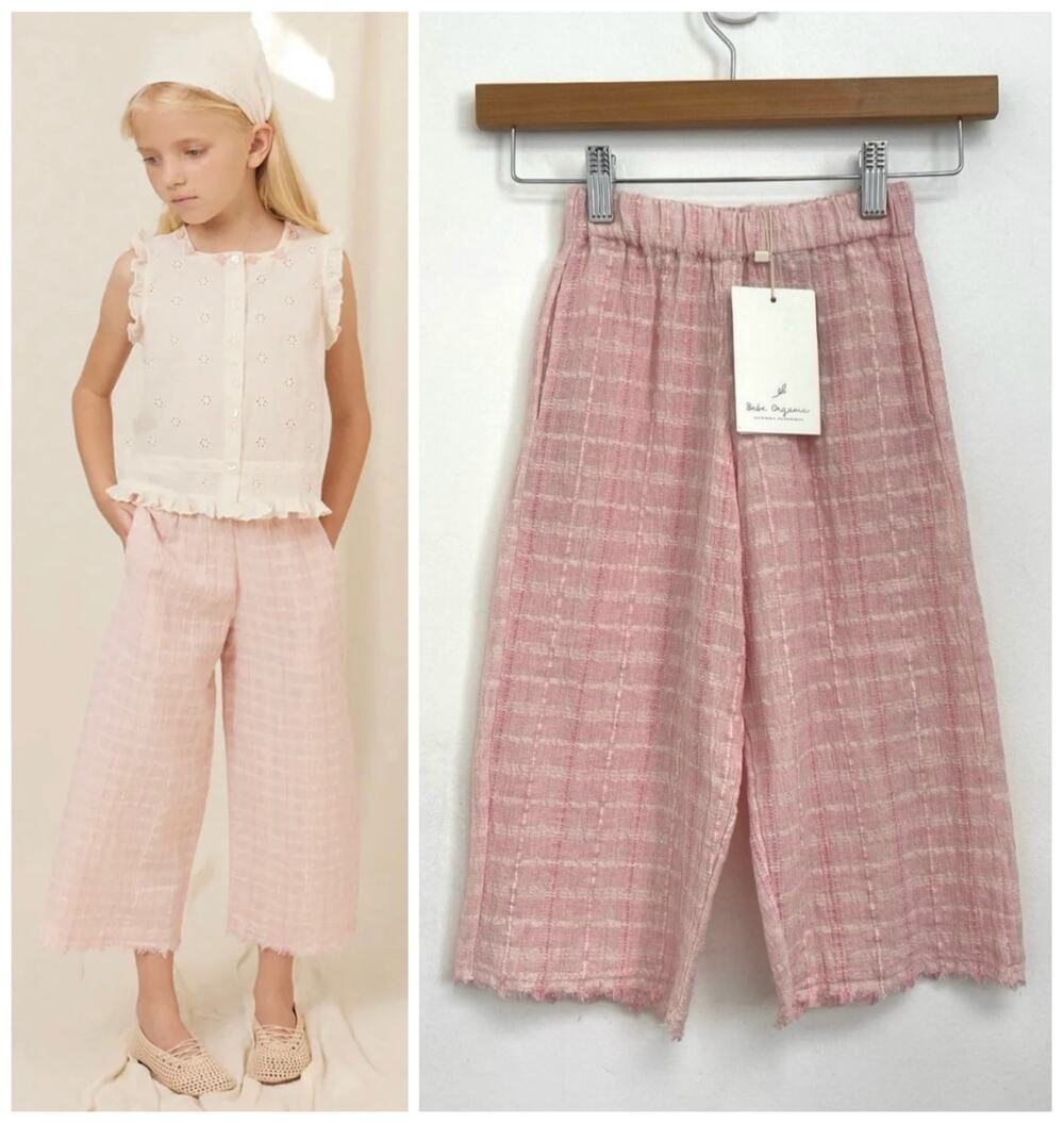 NWT Bebe Organic Emma Rustic Pink Plaid Pull On Pants Spring Easter - 3 Years